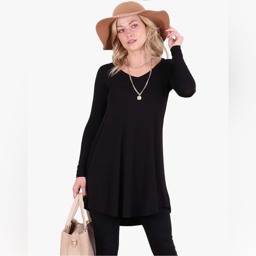 Popana Black Long Sleeve Tunic Top